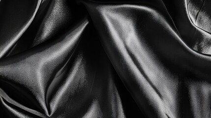 Obraz premium Smooth black silk fabric texture with elegant folds and glossy finish