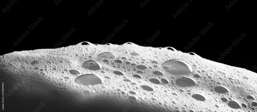 Poster close-up of soap bubbles and foam on dark background with copy space