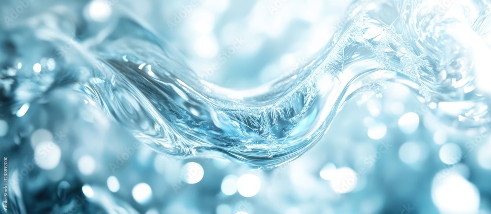 Poster abstract water wave in motion with sparkling light effects and bokeh background.