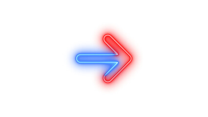 Neon arrow right icon blue red color glowing with transparent background