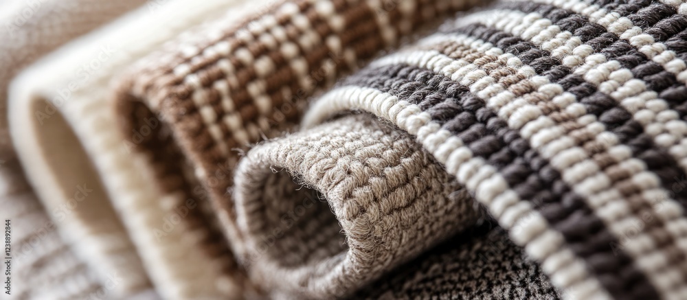 Poster close-up view of rolled textile samples with textured patterns