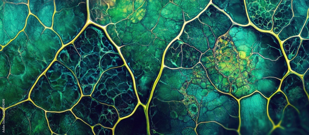 Poster abstract green and yellow fractal pattern with organic network and texture