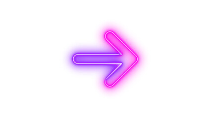 Neon arrow right icon pink purple color glowing with transparent background
