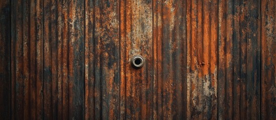 Naklejka premium Rusted Metal Wall Texture with Central Pipe and Vertical Stripes