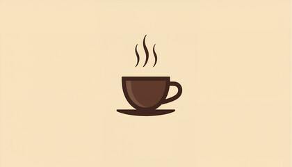 Obraz premium Coffee cup icon, warm atmosphere, steaming beverage, on beige background