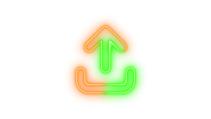 Neon arrow up from bracket icon brown green color glowing with transparent background