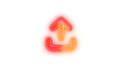 Neon arrow up from bracket icon brown red color glowing with transparent background