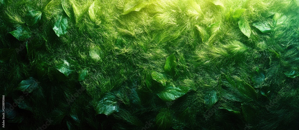 Aufkleber abstract green textured background with overlapping leaves and light effect