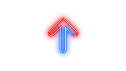 Neon arrow up icon blue red color glowing with transparent background