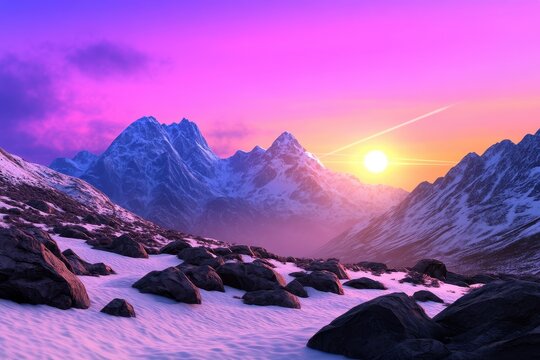 Majestic mountains glowing at sunset.