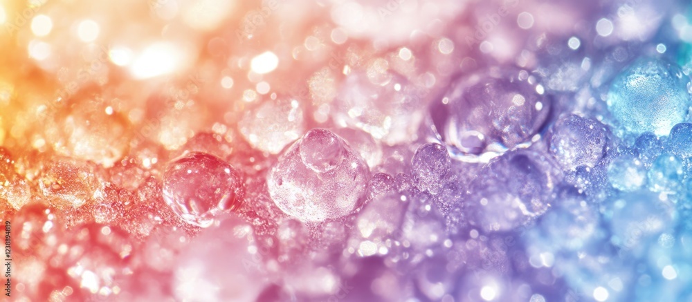 Poster colorful abstract background with water droplets on glass surface creating rainbow effect and bokeh 