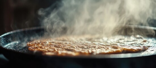 Freshly Cooked Pizza with Steam Rising in Dark Background