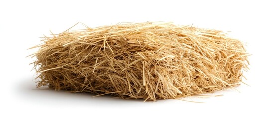 Hay Bale Isolated on White Background with Natural Straw Texture