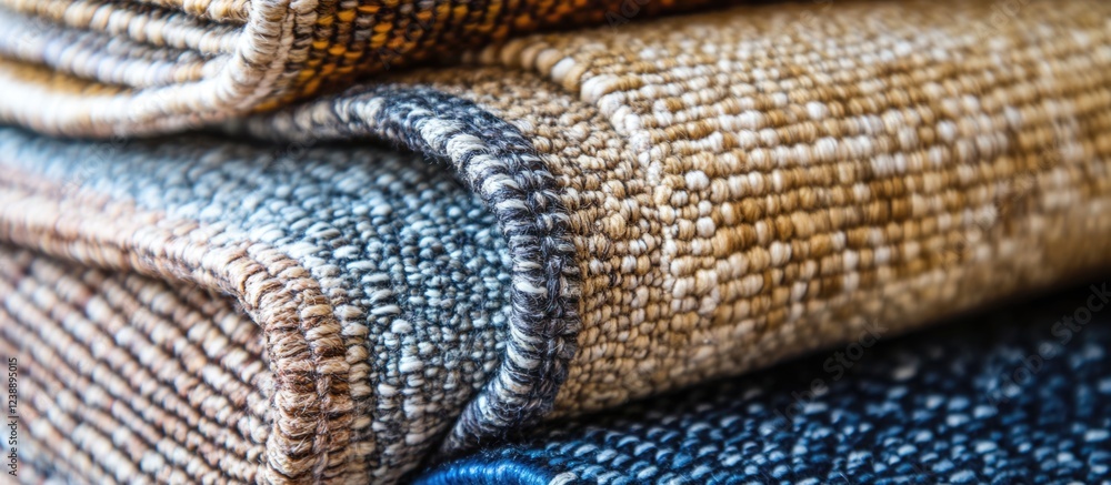 Poster stack of colorful woven textiles with detailed texture pattern