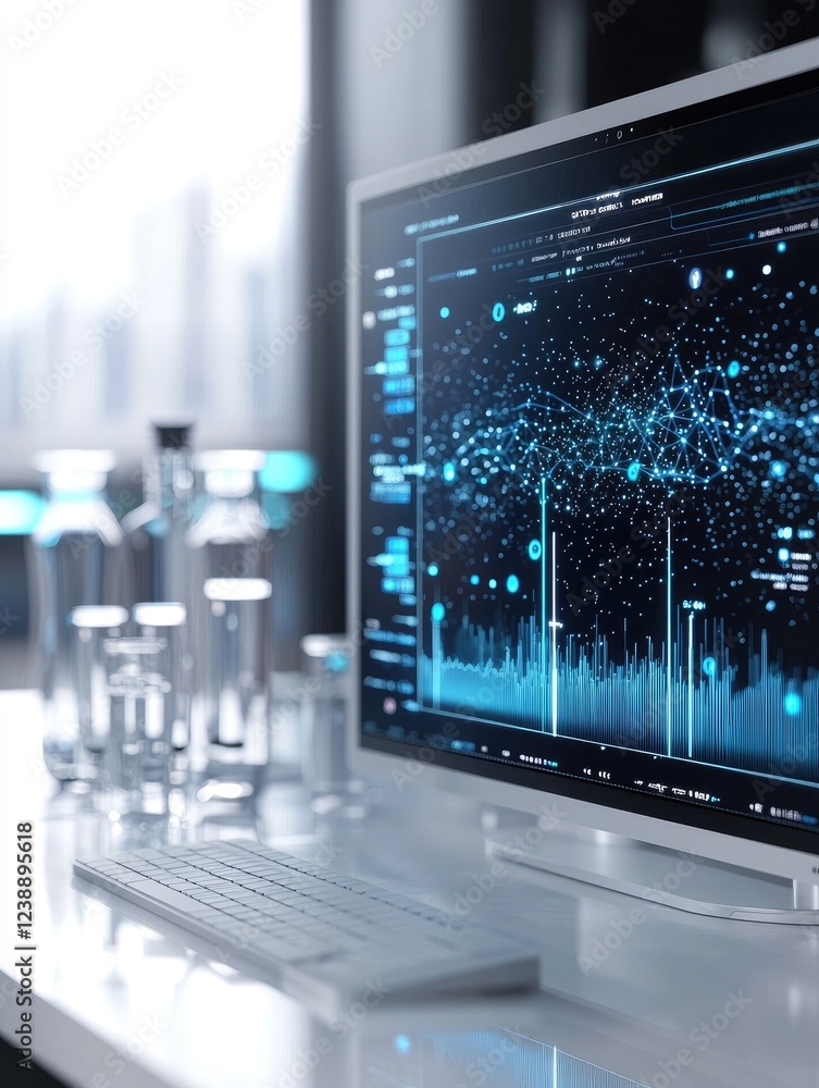 Aufkleber scientific analysis data on computer interface