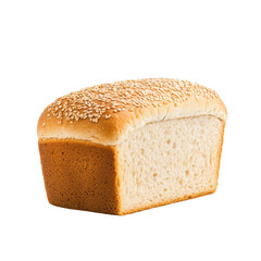 Freshly baked sesame bread loaf with a soft and fluffy texture on a white background.