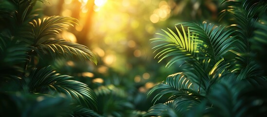 Sunlight Filtering Through Dense Tropical Foliage in Jungle Environment