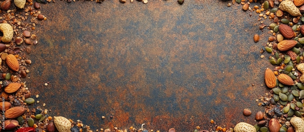 Aufkleber rustic metal background framed by assorted stones with textured surface and ample copy space.