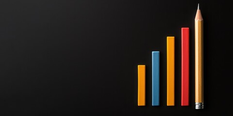 Obraz premium E-commerce solutions and Sustainability in business. Graphical illustration of pencils with colored bars indicating growth on a dark background.