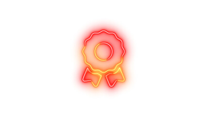 Neon award icon brown red color glowing with transparent background