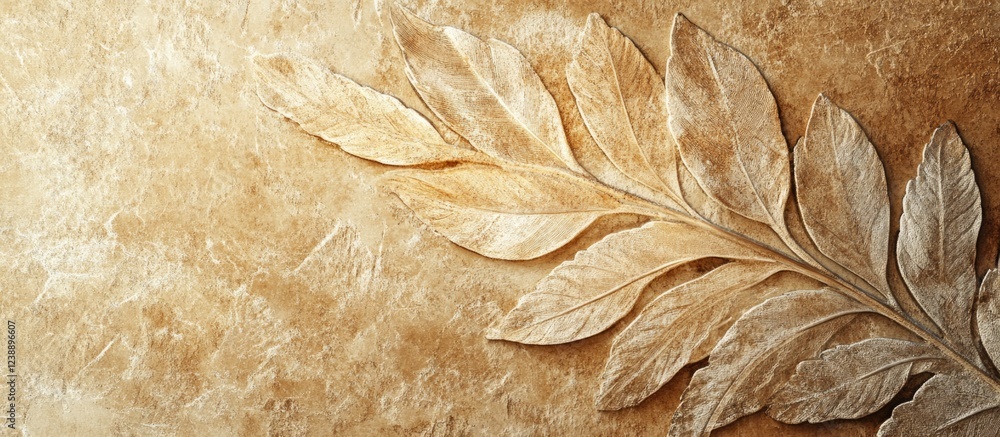 Aufkleber textured background with embossed leaf pattern and earthy tones with copy space
