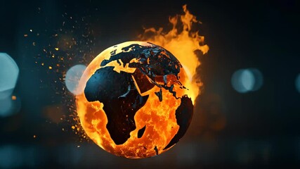 Dynamic illustration of a burning Earth representing climate change and global warming in a digital art style