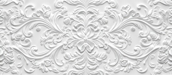 Ornate white floral embossed texture background with symmetrical pattern