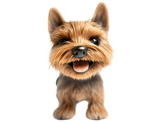 Adorable Yorkshire Terrier with a playful smile, looking directly at the camera with a friendly and loving expression, isolated on transparent background, PNG, cut out