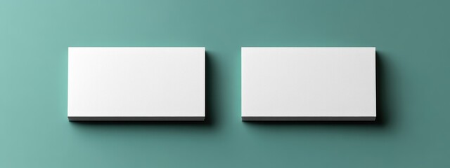 Two Blank White Business Cards on Green Background with Copy Space