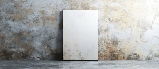 Blank canvas against textured concrete wall in empty room with copy space
