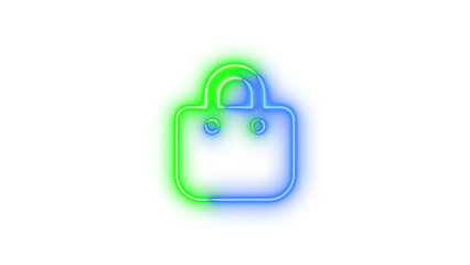 Neon bag shopping icon blue green color glowing with transparent background