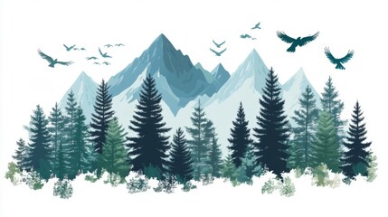 Fototapeta premium Majestic Blue Mountains Winter Landscape with Birds