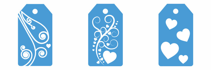 Price tag collection. Blank cardboard price tags. Retail product sticker elements with deal, hot price. Set of sale tags and labels. Set of gift or price tags shapes with hearts and love. EPS10