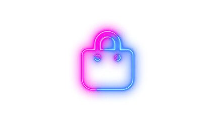 Neon bag shopping icon blue pink color glowing with transparent background