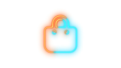 Neon bag shopping icon brown cyan color glowing with transparent background