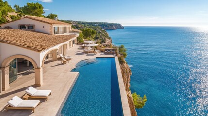 Fototapeta premium Luxurious Cliffside Villa With Infinity Pool Overlooking Ocean