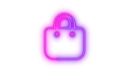 Neon bag shopping icon pink purple color glowing with transparent background