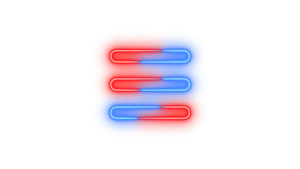 Neon bars icon blue red color glowing with transparent background