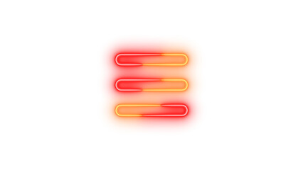 Neon bars icon brown red color glowing with transparent background