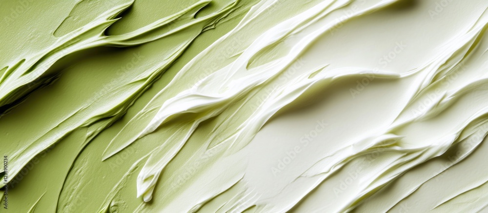 Poster close-up of textured green and white abstract background with smooth paint strokes and gradients