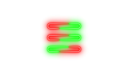 Neon bars icon green red color glowing with transparent background