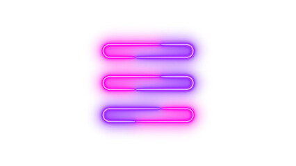 Neon bars icon pink purple color glowing with transparent background
