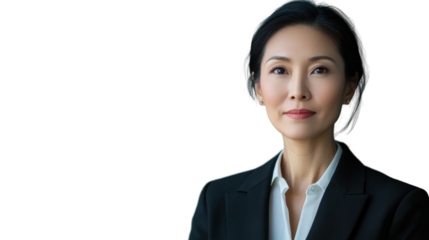 Confident asian businesswoman posing on transparent background
