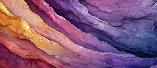 Obraz premium Abstract vibrant multicolored textured layers resembling geological formations with rich hues of purple, pink, and yellow.