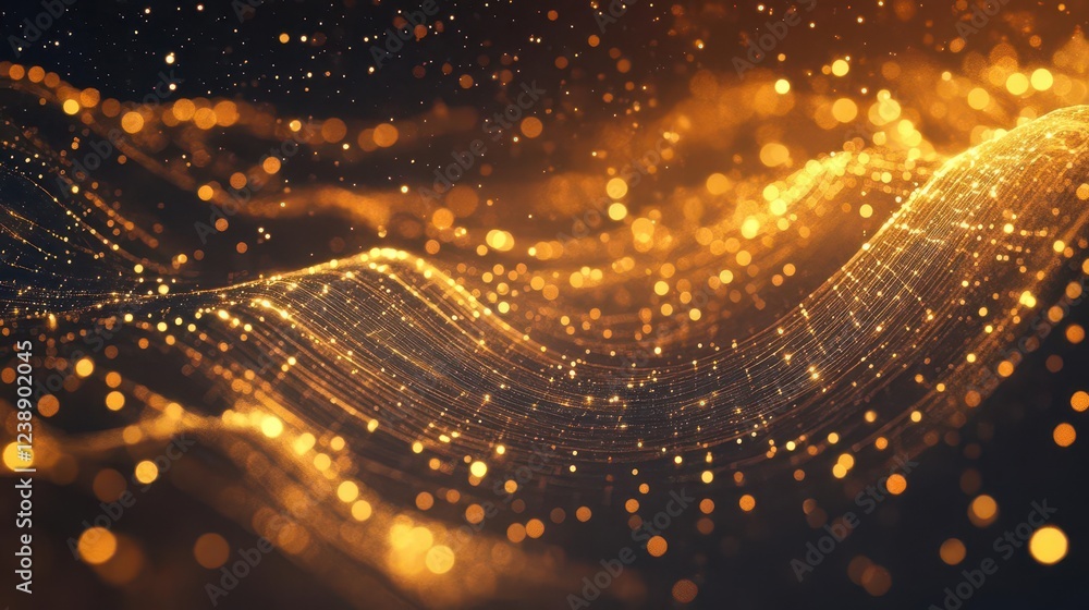 Poster majestic golden fireworks burst against a deep twilight sky, creating cascading sparkles and geometr