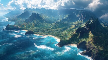 Fototapeta premium The beautiful scenery of islands, mountains, clear sea, and blue sky