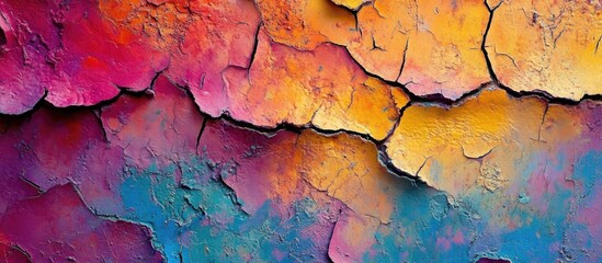 Naklejka premium Colorful textured cracked paint wall with vibrant gradient pattern and abstract design