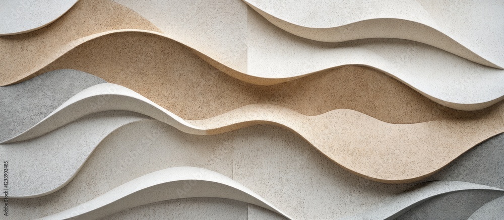 Poster abstract textured wall panel with layered wavy patterns in neutral tones
