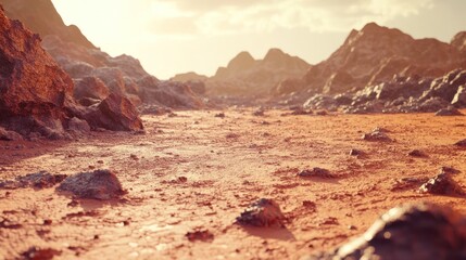 Martian Landscape Rocks Desert Expanse Sunlit Scene