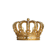 A luxurious golden crown adorned with pearls, symbolizing royalty and power.